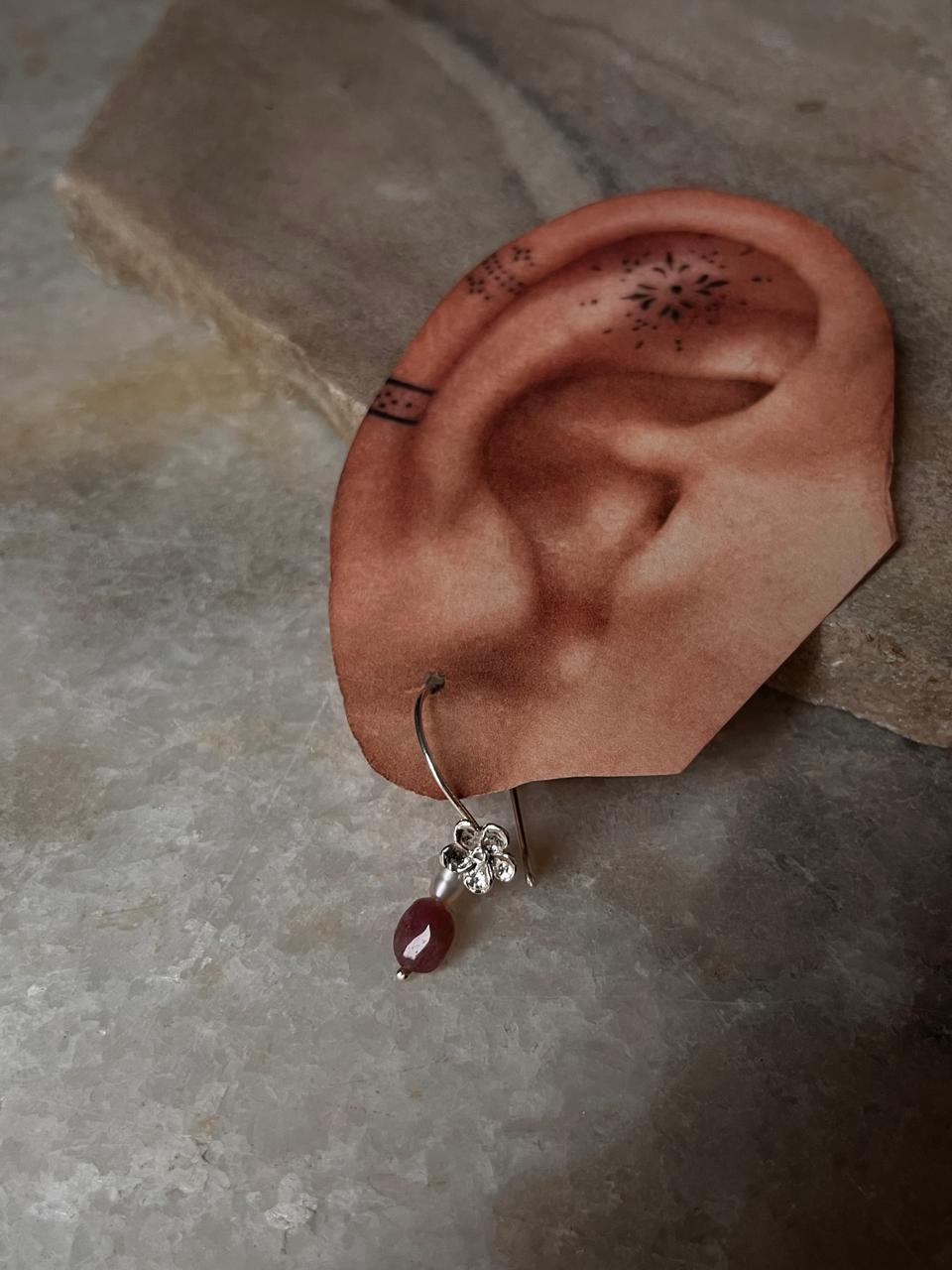 Sterling silver hook earrings with freshwater pearls and pink crystals