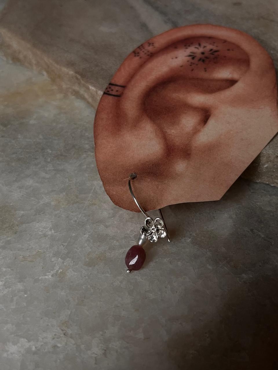 Pink tourmaline and pearl floral earrings in 925 silver