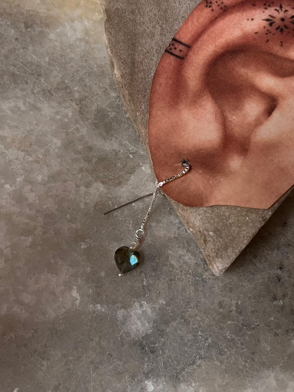 Dainty 925 silver earrings with pearls and labradorite heart detail  
