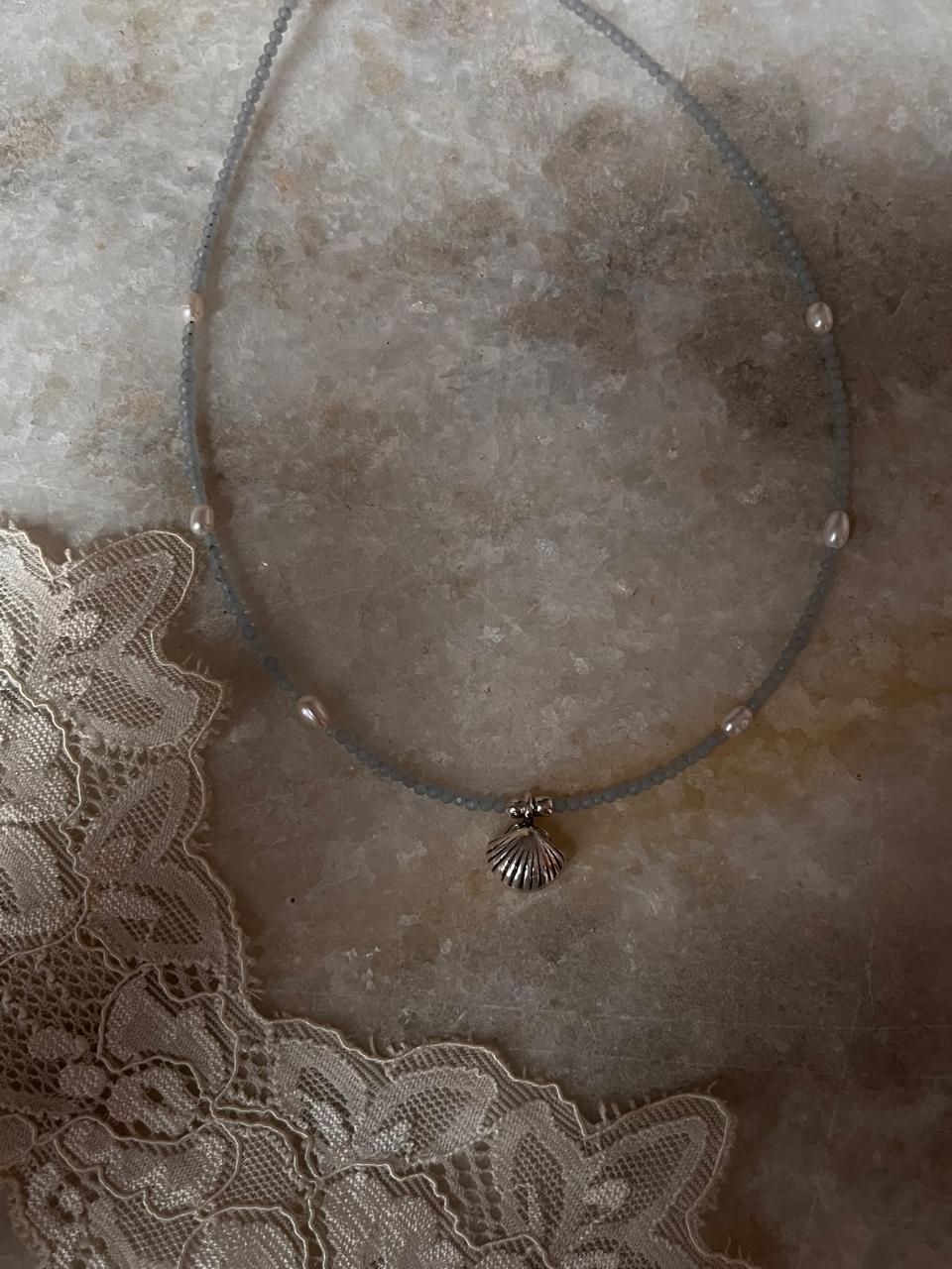 Fresh water pearl and aquamarine gemstone choker