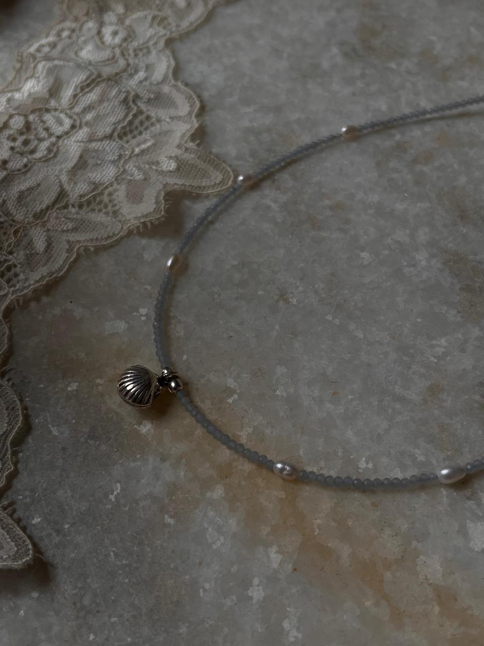 Elegant pearl and aquamarine sterling silver choker