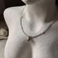 Aquamarine and fresh water pearl silver charm choker