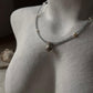 Aquamarine and pearl silver shell charm choker necklace  