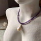 Amethyst crystal and baroque pearl choker in sterling silver  