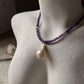 Elegant 925 silver choker with gradient amethyst and pearls  