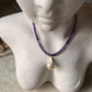 Handmade silver choker necklace with baroque pearl and amethyst tones  