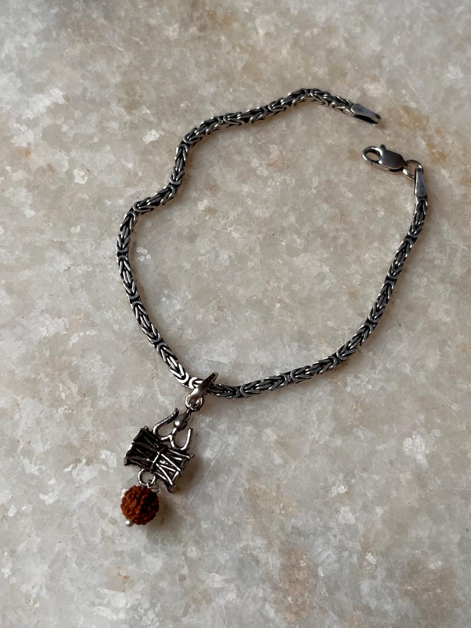 Trishul Damru Rudraksh silver rakhi in antique finish  