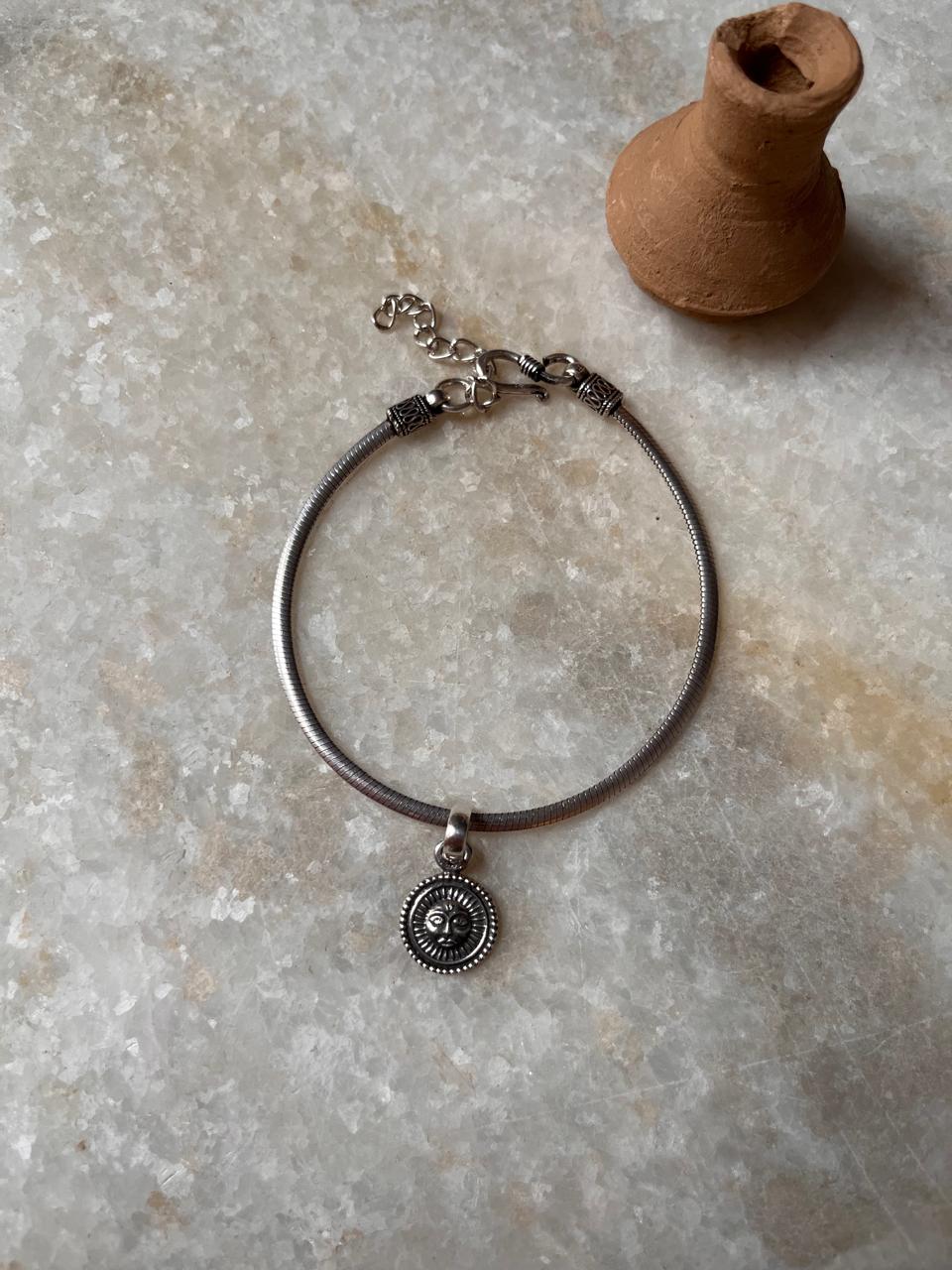 Flat Snake Antique & Surya 925 Sterling Silver Rakhi