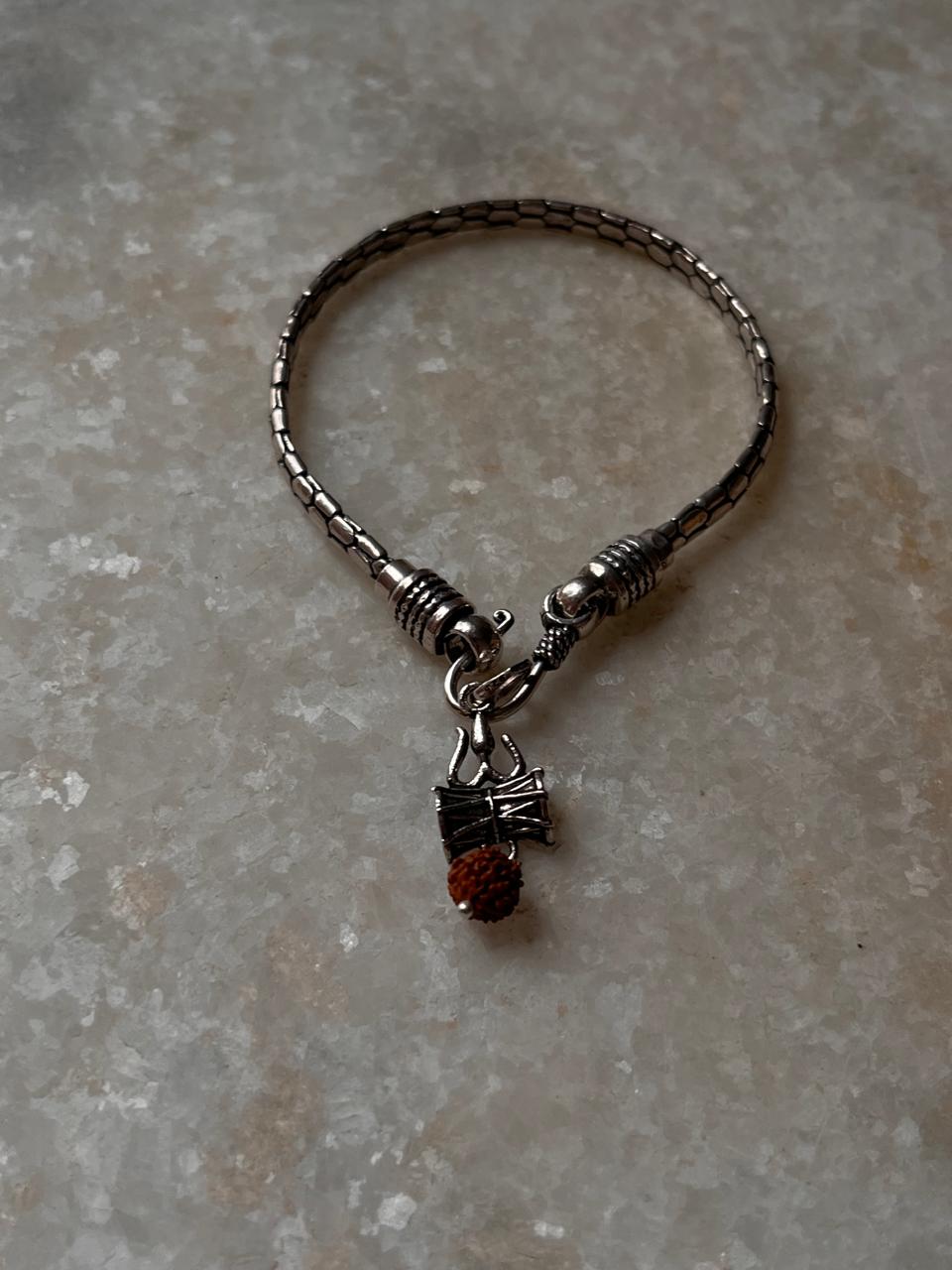 Antique 925 silver rakhi with Trishul, Damru and Rudraksh  