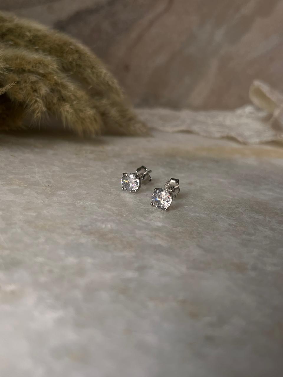 Elegant Round Cut CZ 6mm Sterling Silver Earrings