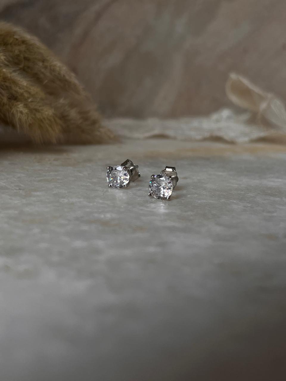 Polished Round 6mm CZ Sterling Silver Stud Earrings  