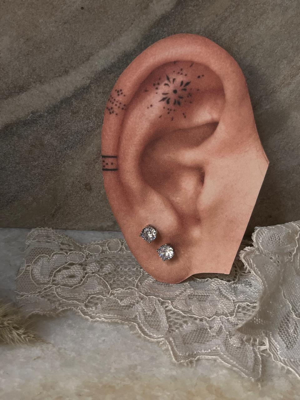 Timeless Round Cubic Zirconia Push Back Silver Studs