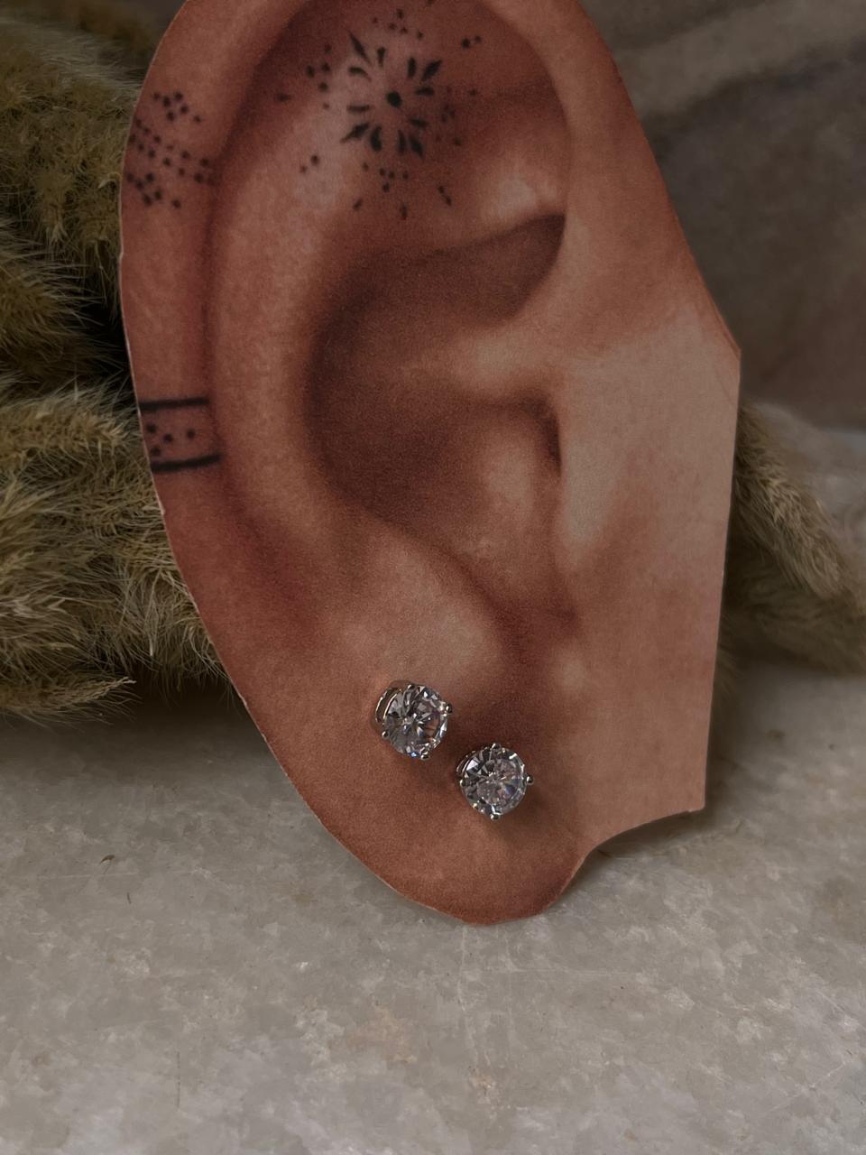 Sparkling 6mm Round CZ Push Back Silver Studs  