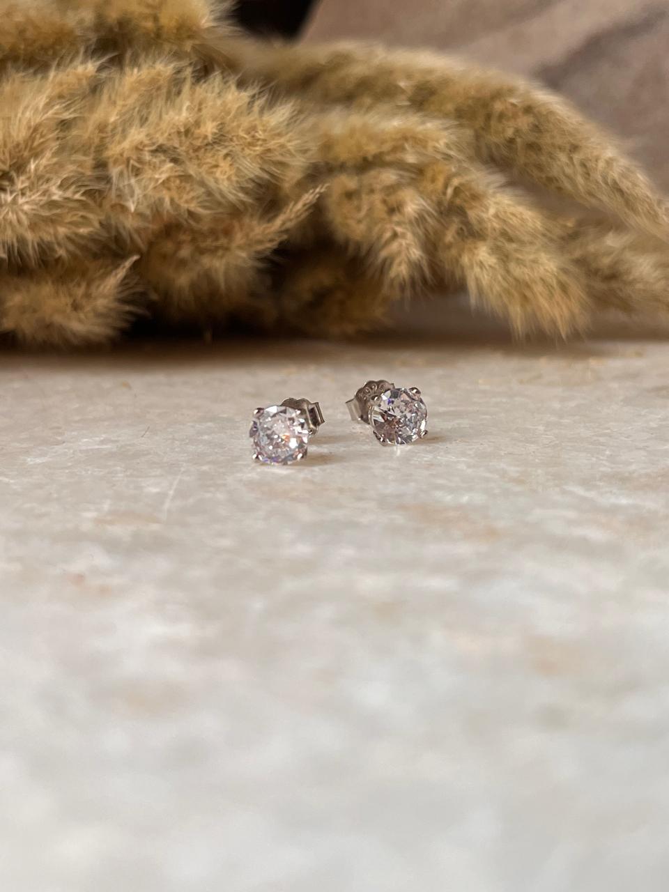 Everyday Wear Round 6mm CZ 925 Silver Stud Earrings  