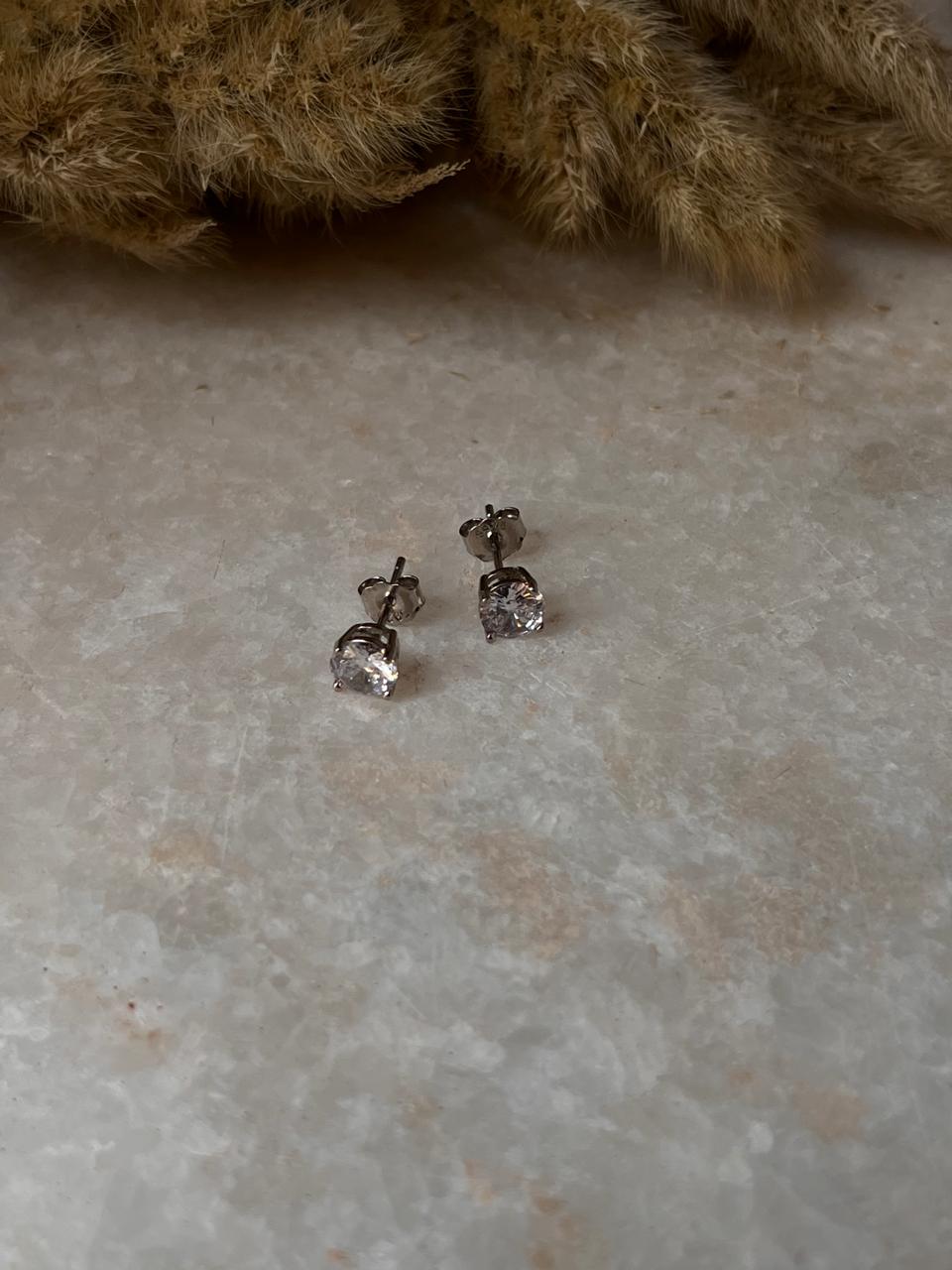 Round CZ 6mm Push Back Studs 925 Sterling Silver Earrings  