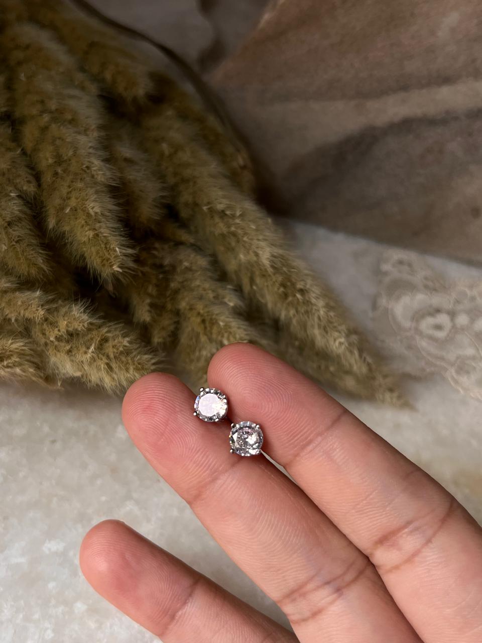 Simple Round CZ 6mm Push Back Earrings for Women