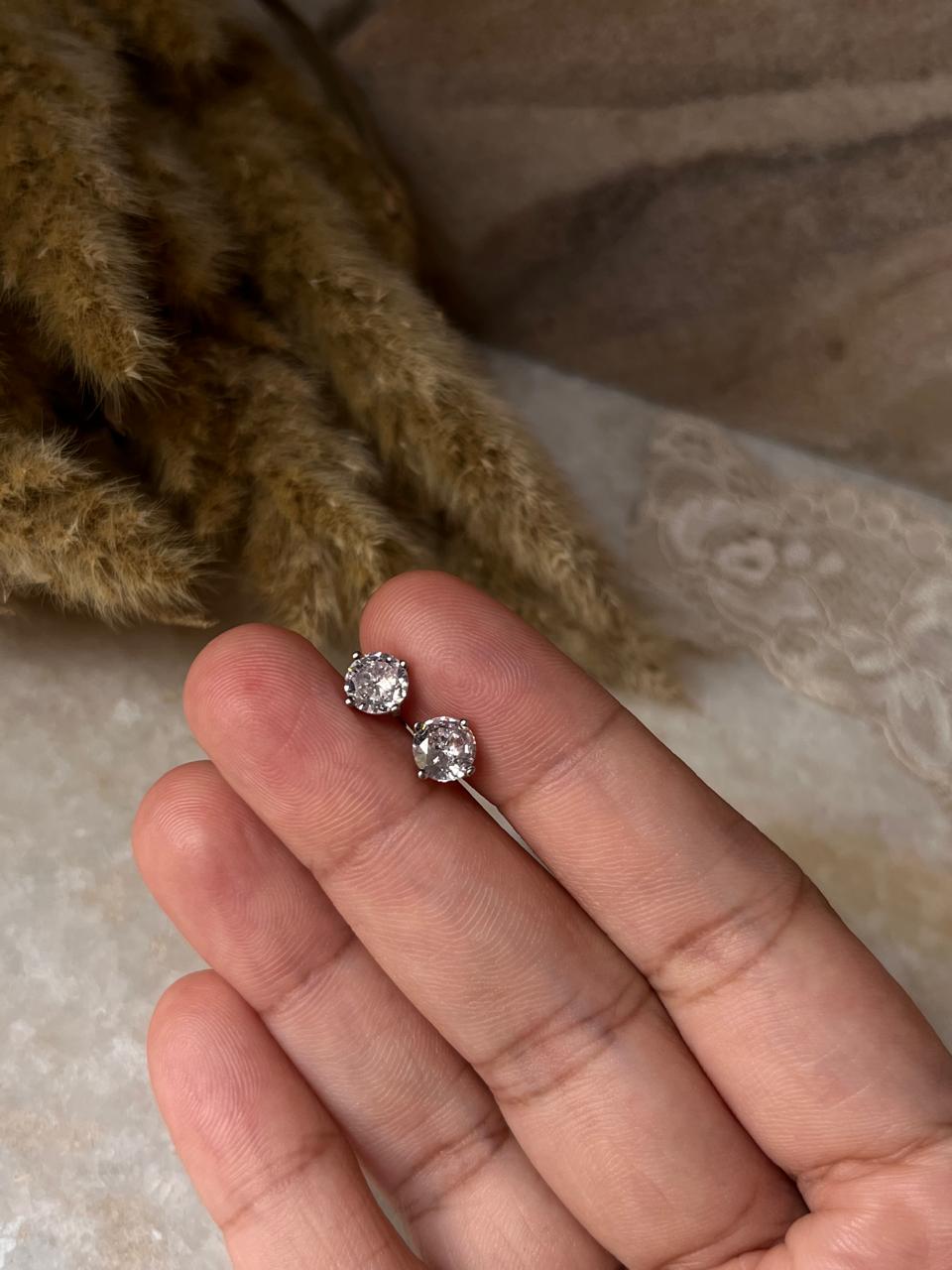 Classic Round 6mm Cubic Zirconia Silver Stud Earrings  