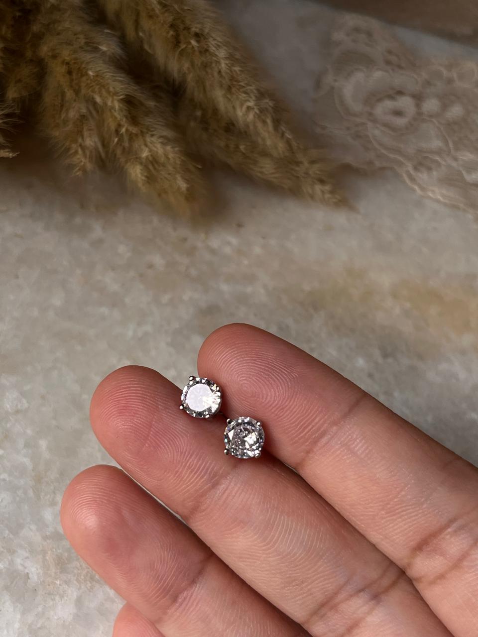 Classic Round 6mm Cubic Zirconia Silver Stud Earrings  