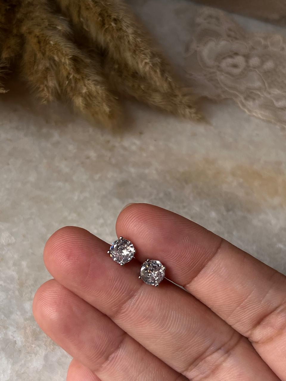 Minimalist Round CZ 6mm 925 Sterling Silver Earrings  