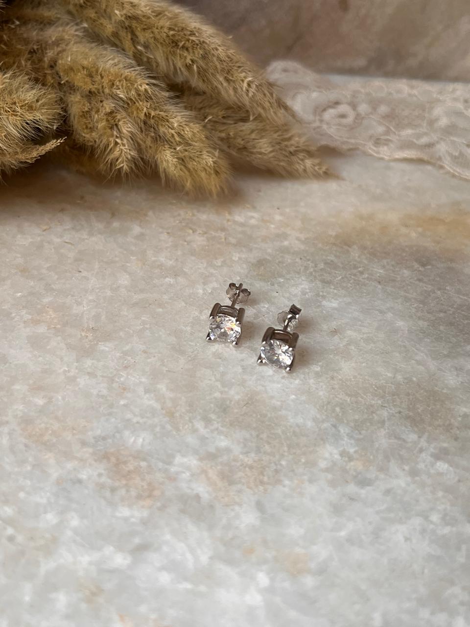 Elegant Round Cut CZ 7mm Silver Stud Earrings