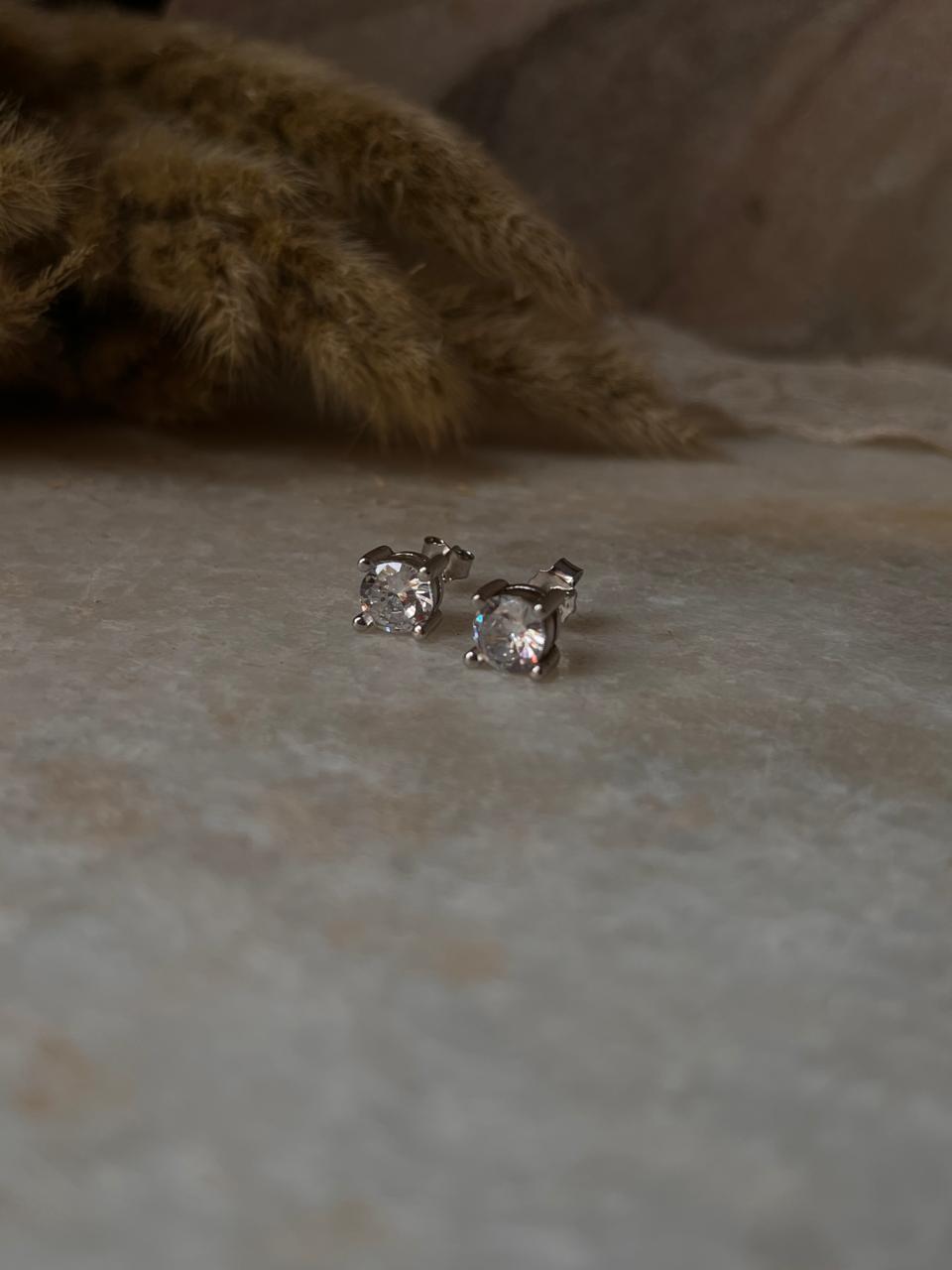 Round Solitaire 7mm CZ Sterling Silver Stud Earrings