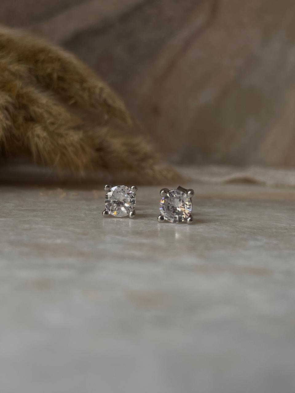 Polished Round CZ 7mm Silver Stud Earrings