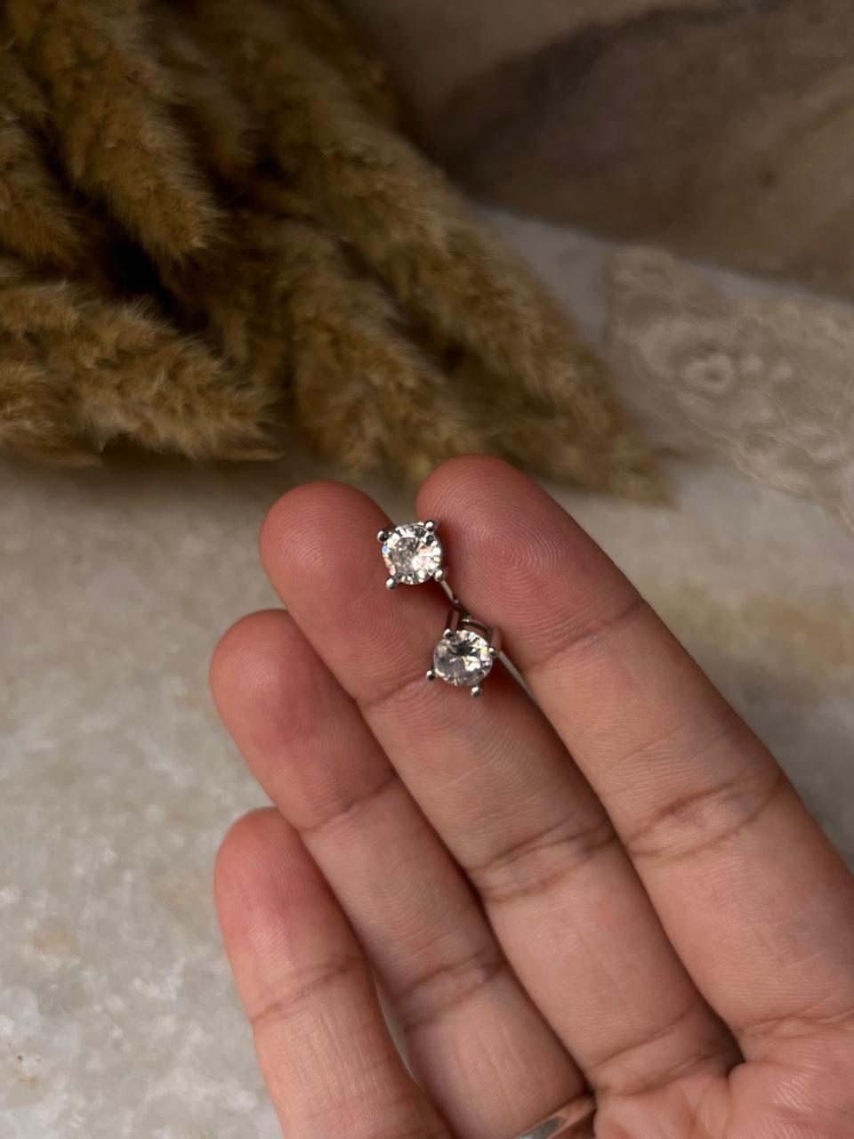 Classic Round 7mm Cubic Zirconia Sterling Silver Studs  