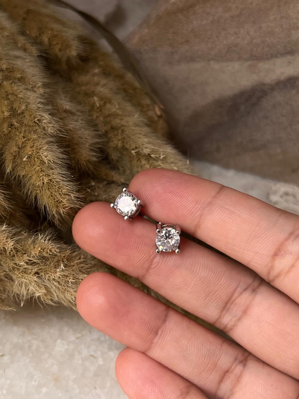 Round CZ 7mm Studs 925 Sterling Silver Earrings 