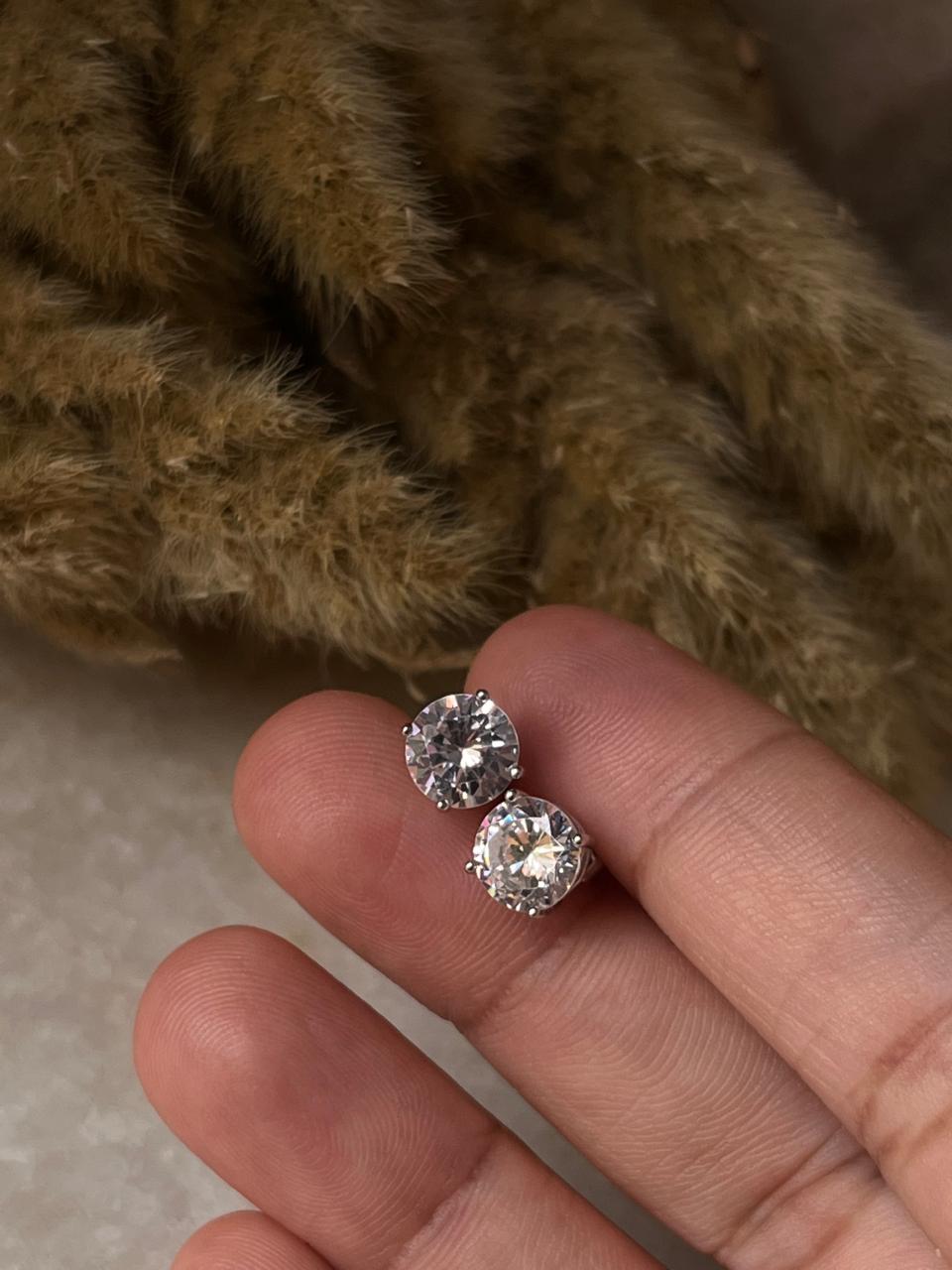 Round Solitaire CZ Statement 925 Sterling Silver Stud Earrings