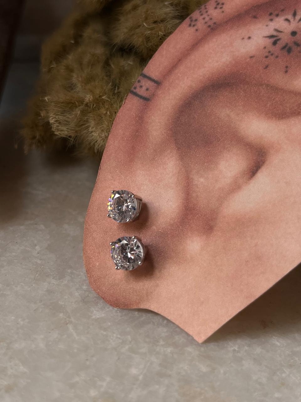 Round CZ Statement 7mm Studs 925 Sterling Silver Earrings 