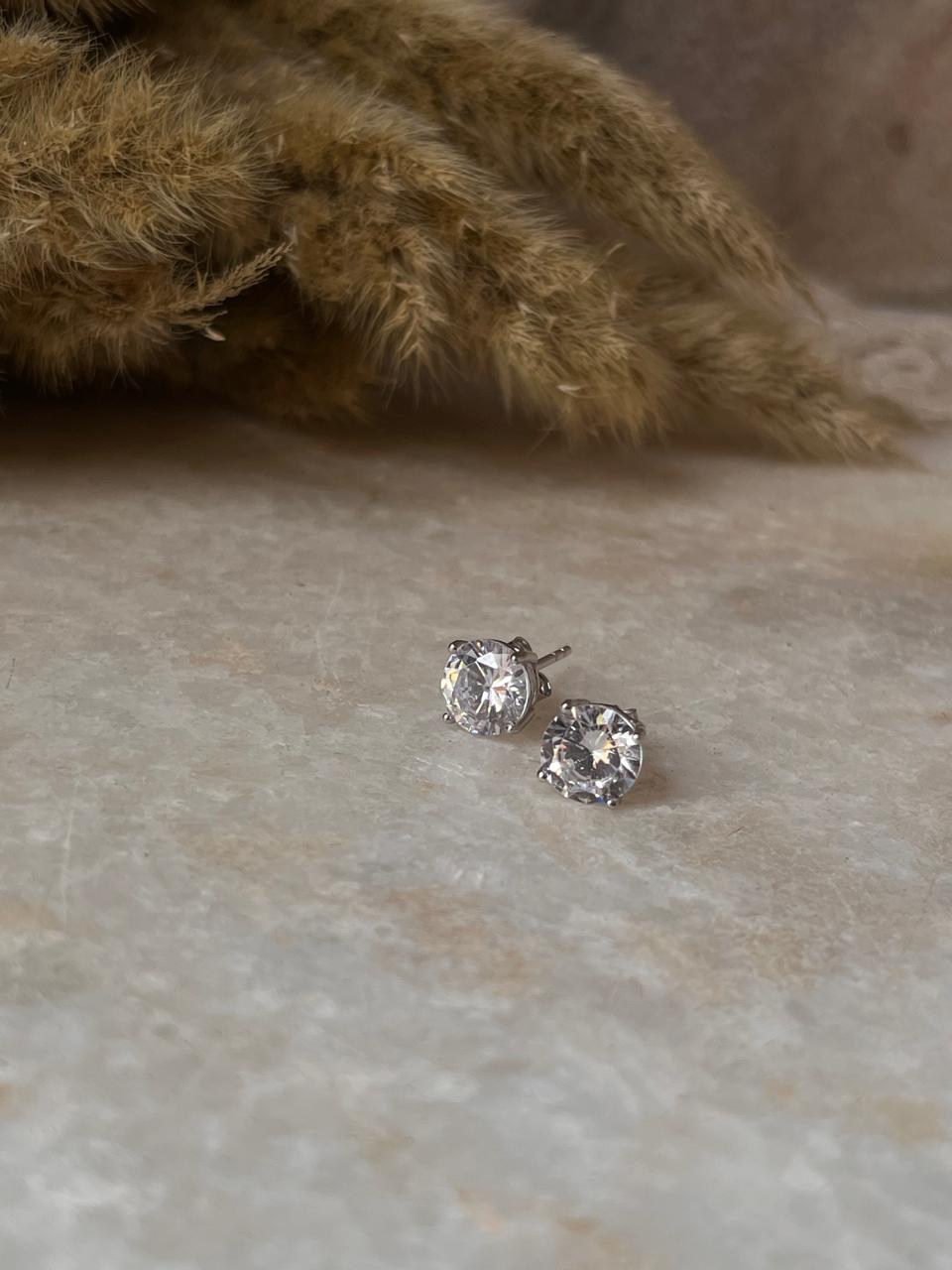 Minimal Round CZ 7mm Sterling Silver Earrings  