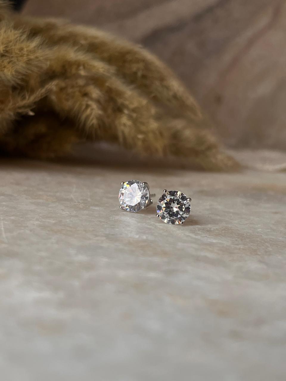  Classic Round 7mm Cubic Zirconia Sterling Silver Studs  