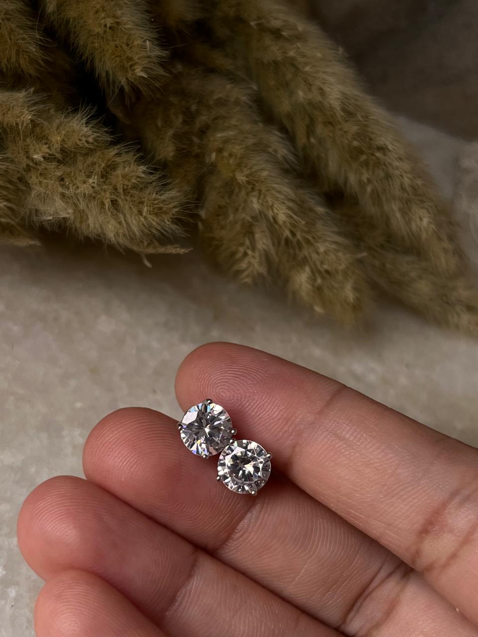 Elegant Round Cut CZ Statement Silver Stud Earrings  