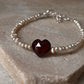 Basra pearl and garnet heart bracelet in sterling silver 