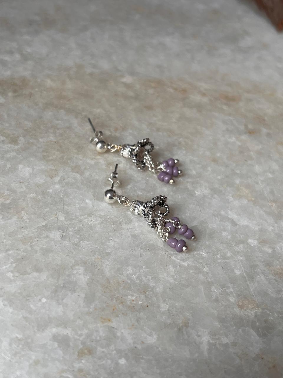 925 silver jhumka studs with lavender accents  