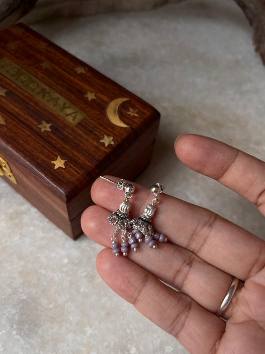 Small lavender jhumka earrings in sterling silver  