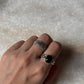 Black Onyx Cuban Link & Vintage Motif Thick Stack Band 925 Sterling Silver Ring