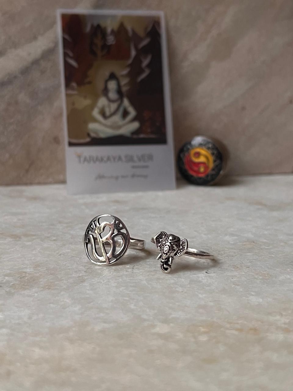 Spiritual Shiv Shakti and Trishul Symbol Stack Ring Set in Silver  