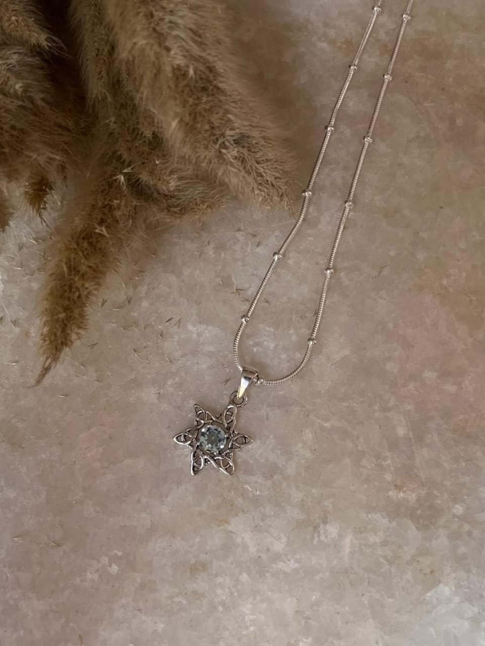 Sterling Silver Blue Topaz Sun Celtic Knot Necklace