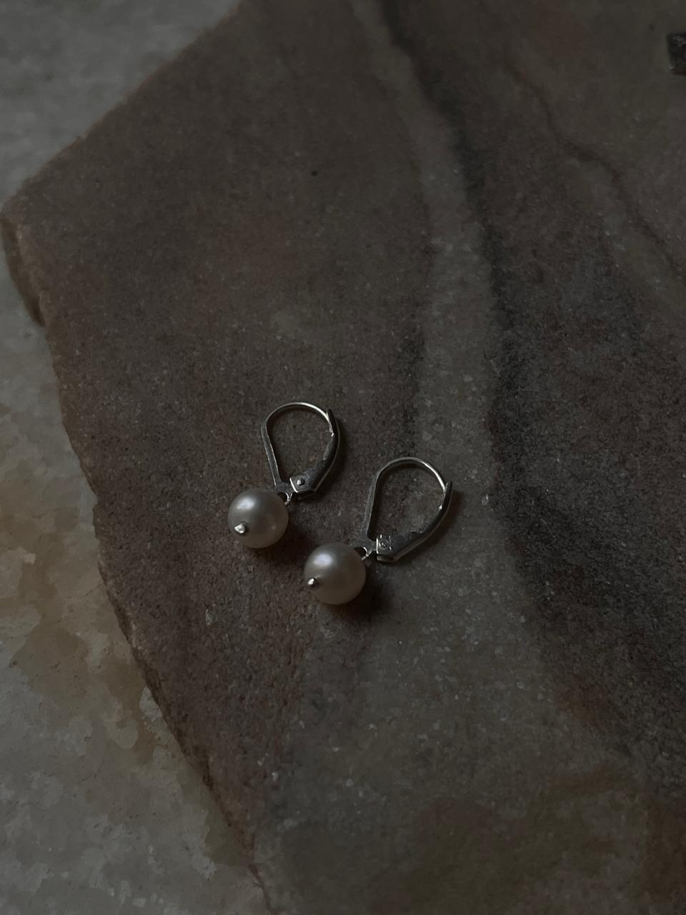 Statement Freshwater Pearl Round Lever Back Silver Earrings  
