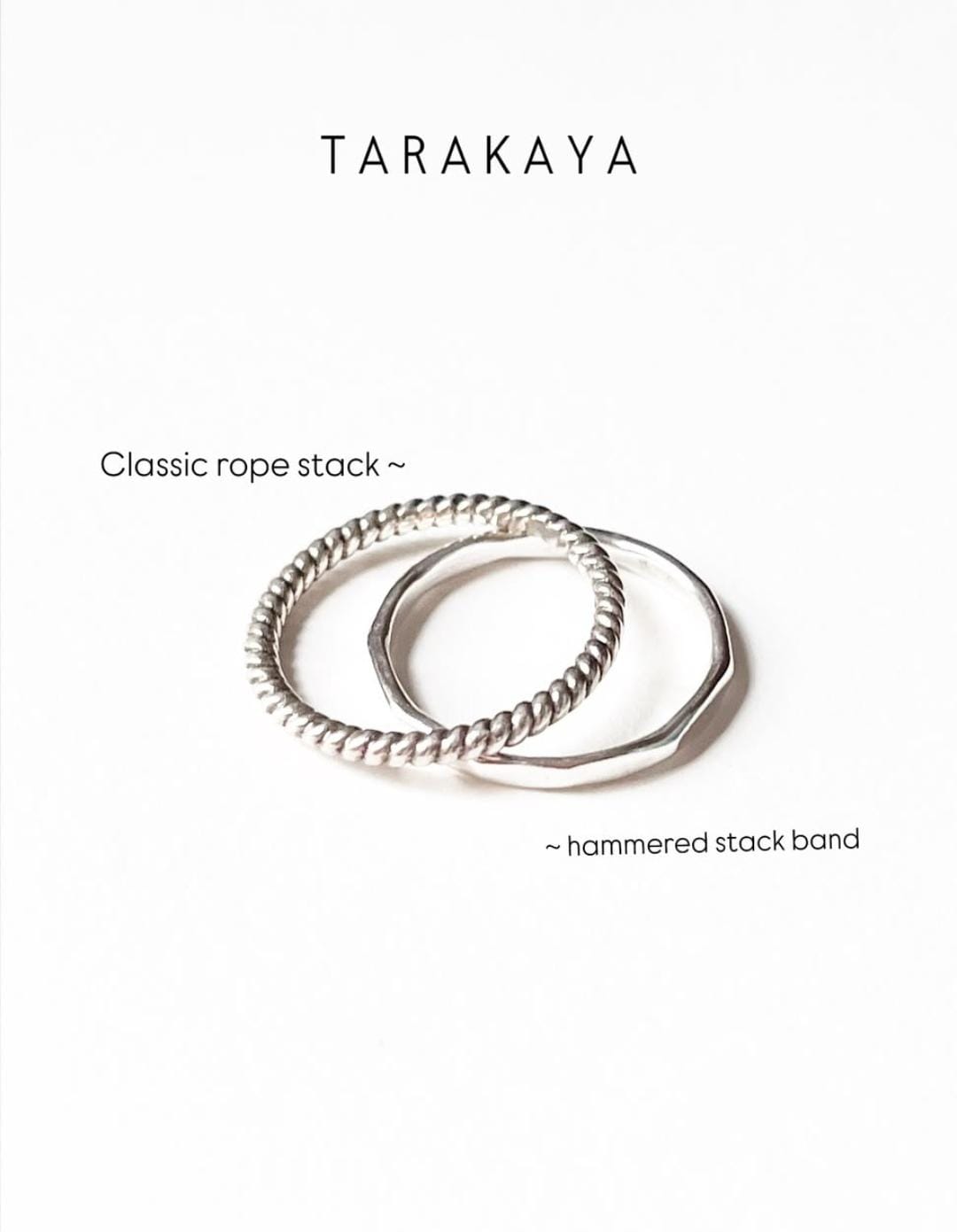 Hammered Band & Classic Rope Band Stackable Set 925 Sterling Silver Ring