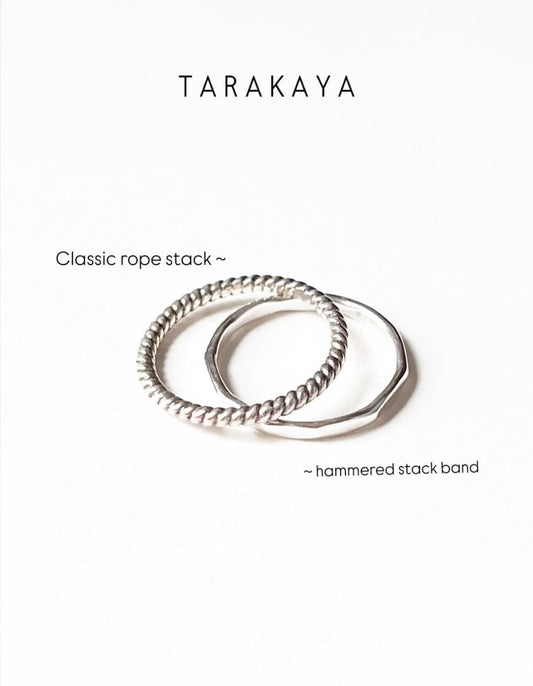 Hammered Band & Classic Rope Band Stackable Set 925 Sterling Silver Ring