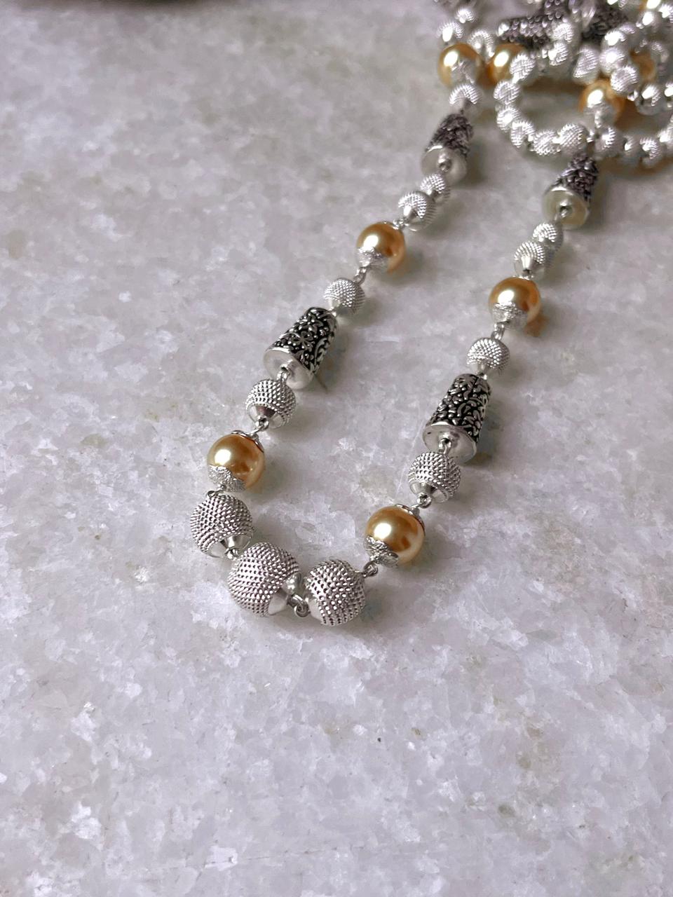 Elegant freshwater pearl and silver bead sterling silver necklace