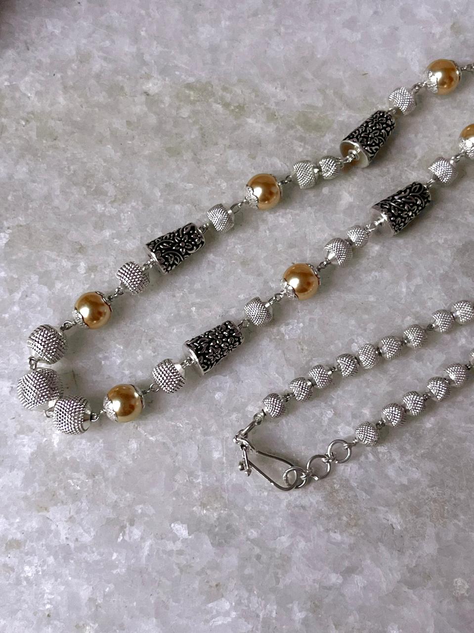 Freshwater pearl and silver beads handcrafted 925 sterling silver necklace