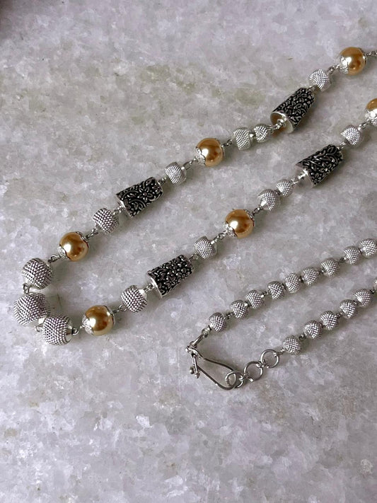 Freshwater pearl and silver beads handcrafted 925 sterling silver necklace