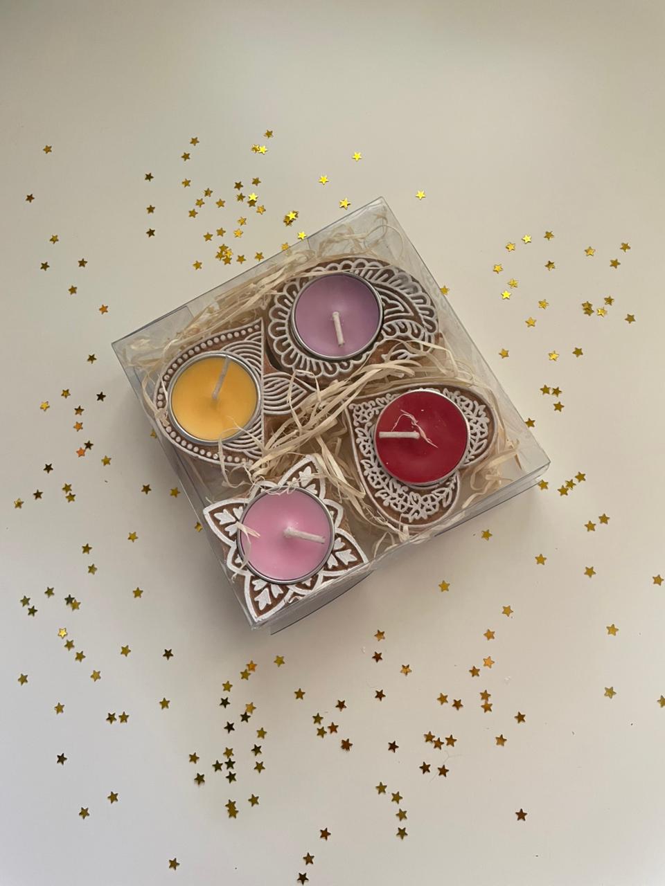 Eco-friendly wooden tea light scented candles Diwali set of 4