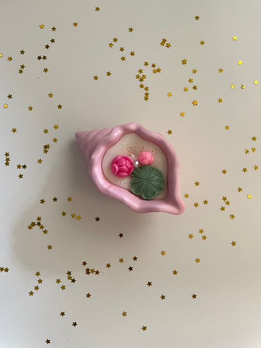 Sea shell pink container lotus pond handcrafted scented candle
