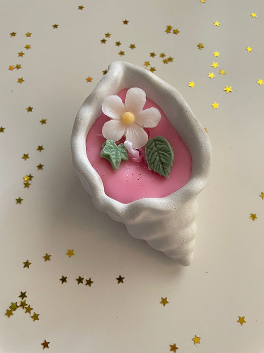 Sea shell white container flower garden handcrafted scented candle