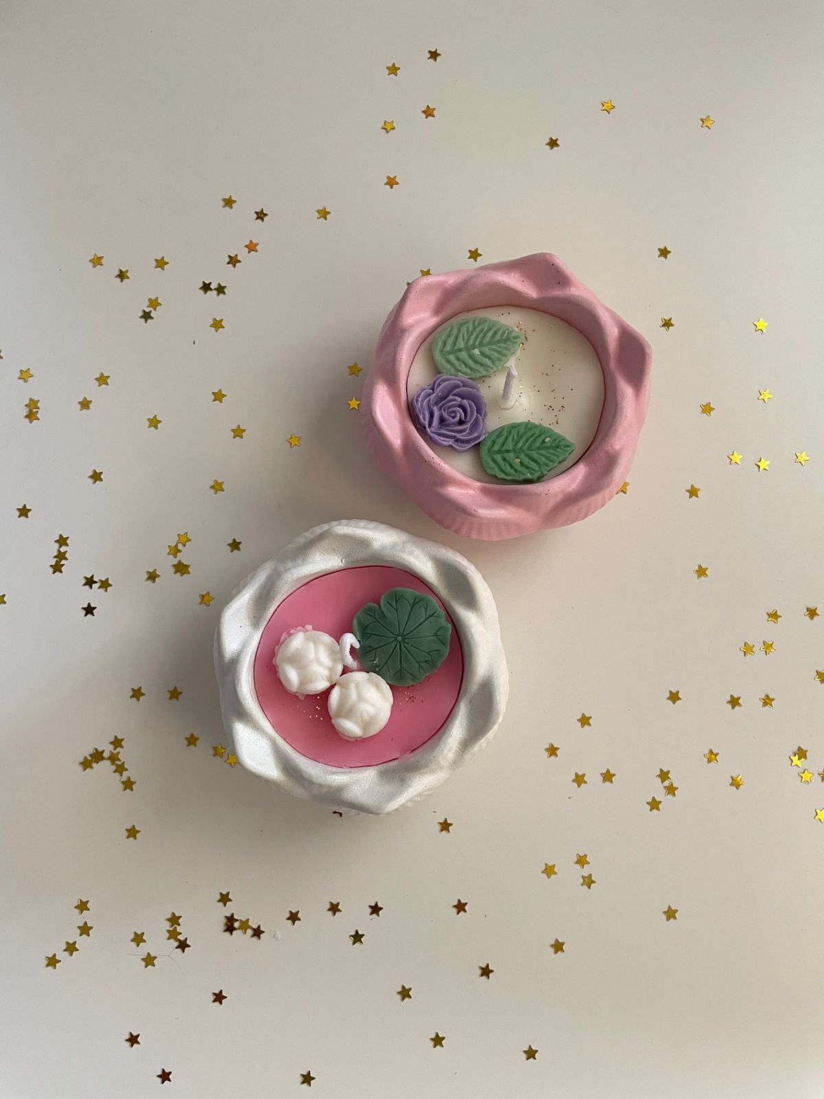 Handmade lotus set pink and white soy wax candles for gifting