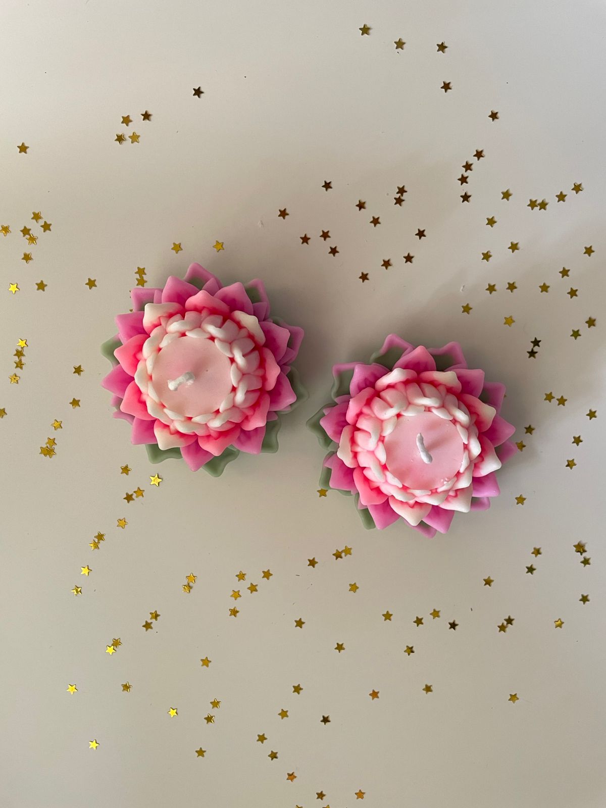 Artisan big pink lotus gradient candles handmade for Diwali